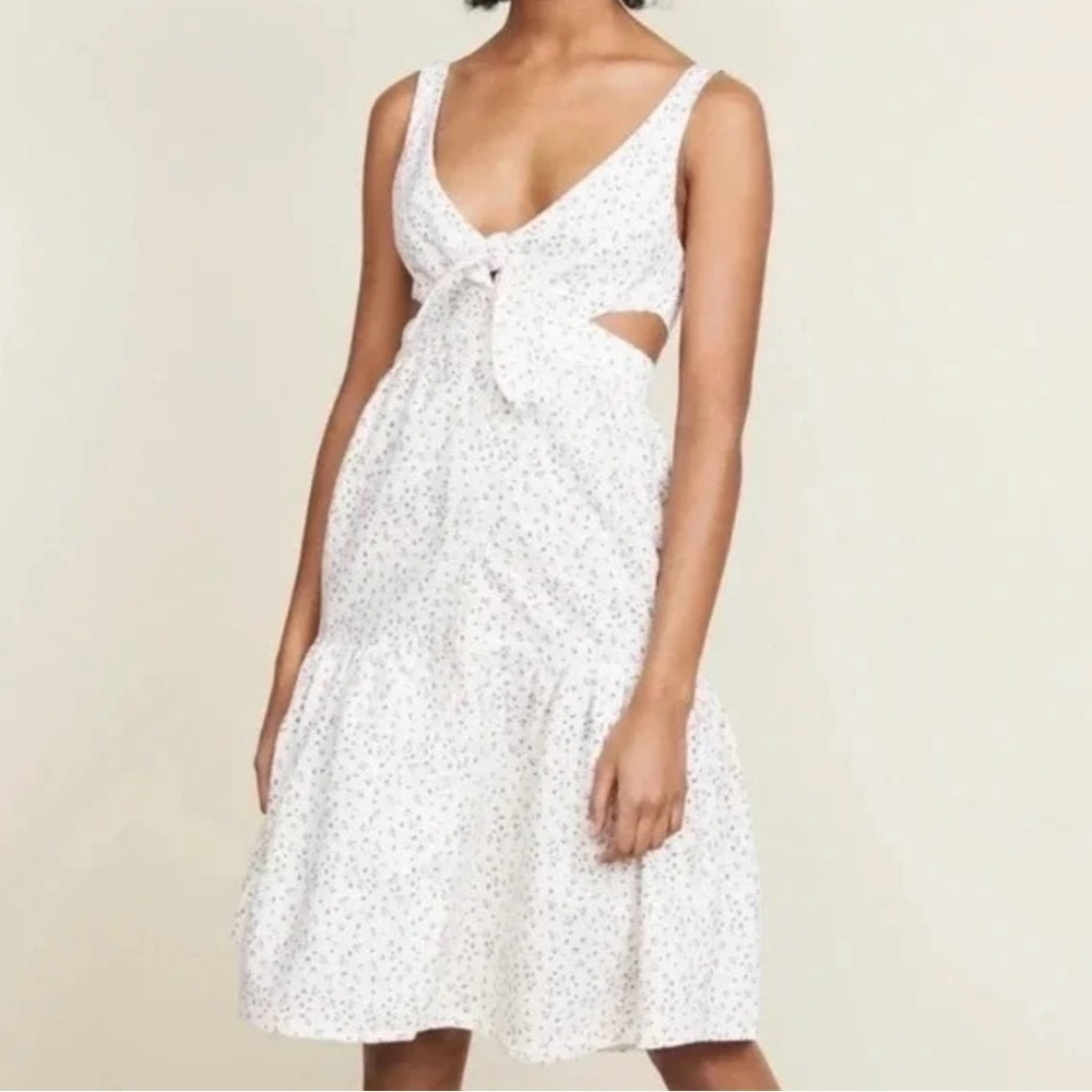 Women’s Sz:2 McGuire Floral Cutout Tie front Boho Cottage Ruffle linen Sun Dress